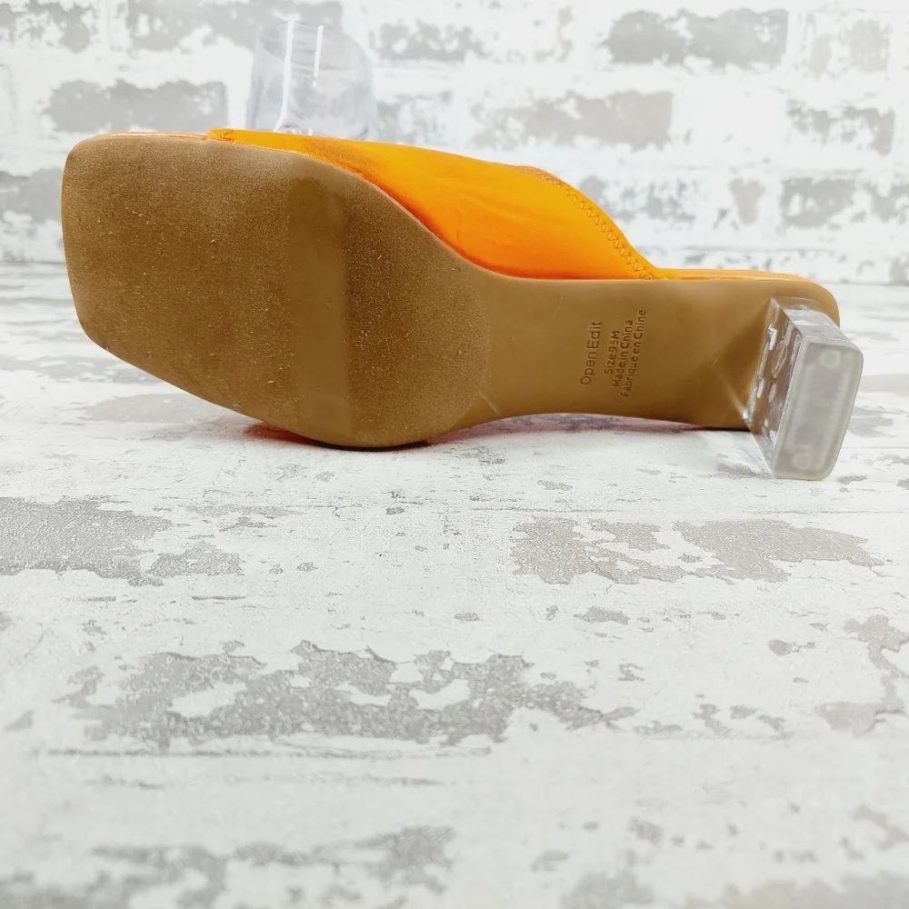 NEW Candice Orange Summer Slip On Block Heel Sandals H1035